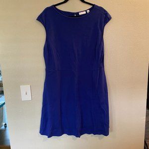 New York & Company POCKETS Cotton Flare Dress Blue XXL